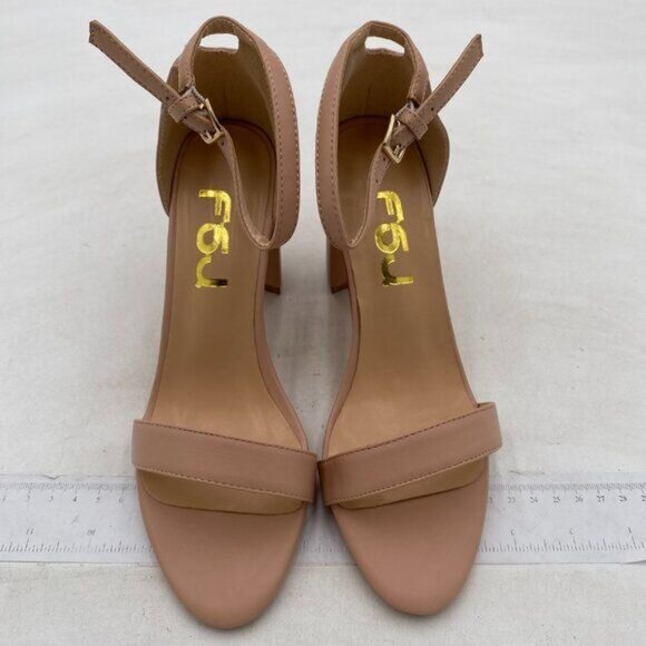 FSJ Nude Classic Chunky High Heel Sandals Open Toe Ankle Strap Single Band Dress - Picture 3 of 8
